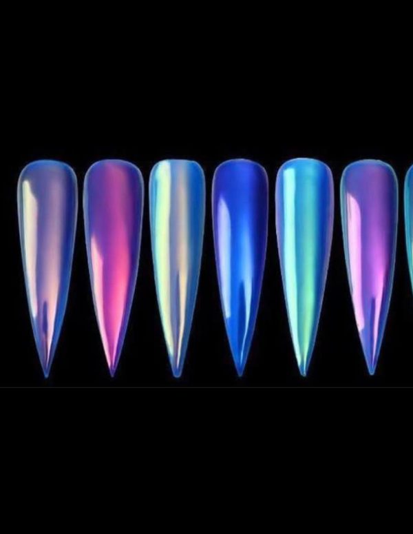 Color Shifting Nails Set.(Ghost Pearls) With Blue Base