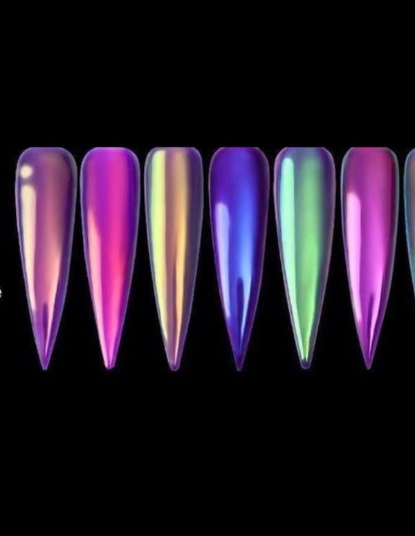 Color Shifting Nails Set.(Ghost Pearls) With Purple Base